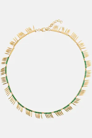 Ileana Makri Grass Sunny 18kt gold necklace with emeralds