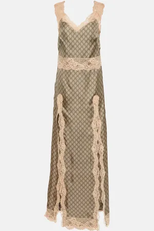 Gucci GG Supreme lace-trimmed silk maxi dress