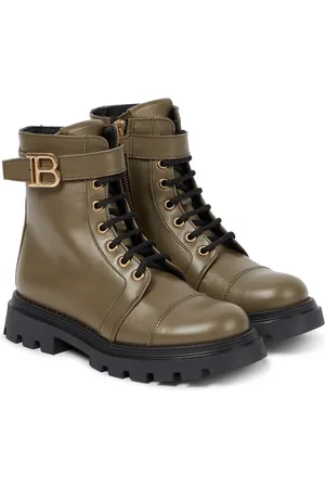 Balmain Buckled leather lace-up boots