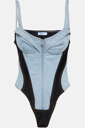 MUGLER Paneled denim bodysuit