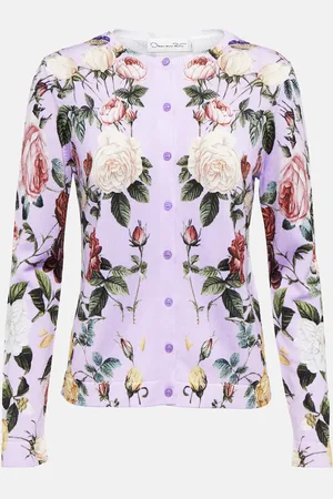 Oscar de la Renta Floral cotton-blend cardigan