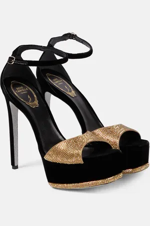 RENE CAOVILLA Embellished velvet platform pumps