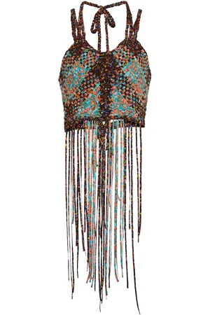 Chloé ChloÃ© Printed fringed woven silk crop top