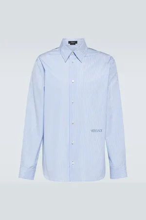 VERSACE Embroidered pinstriped cotton shirt