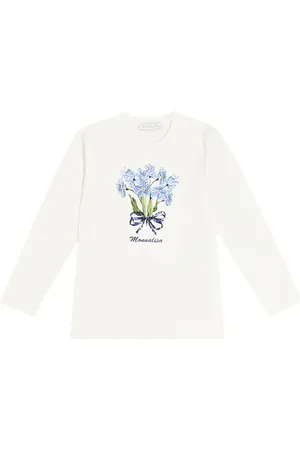 MONNALISA Embellished printed cotton-blend top