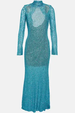 Self-Portrait Beaded knit open-back maxi dress