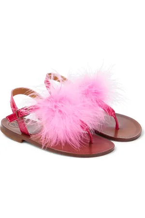 PèPè PÃ¨PÃ¨ Vernice feather-trimmed leather sandals