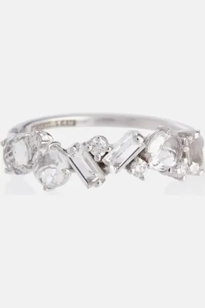 Suzanne Kalan Amalfi 14kt white gold ring with diamonds and topaz