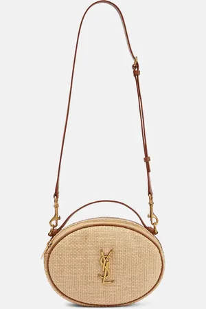 Saint Laurent Leather-trimmed raffia shoulder bag