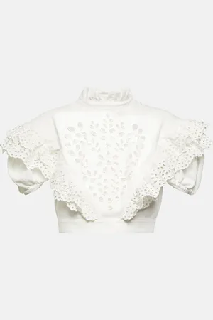 Sportmax Ometto broderie anglaise cotton cropped top