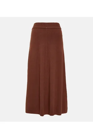 Tan Faux Leather Panelled A-Line Midi Skirt