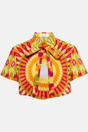 VALENTINO Printed silk and cotton crop top