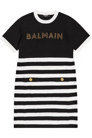 Balmain Striped logo jersey dress