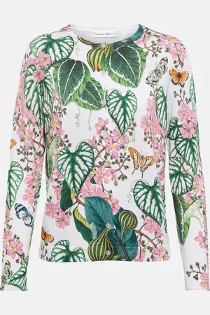 Oscar de la Renta Floral cotton-blend knit cardigan