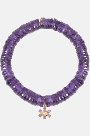 Sydney Evan 14kt gold and amethyst heishi beaded bracelet with diamond