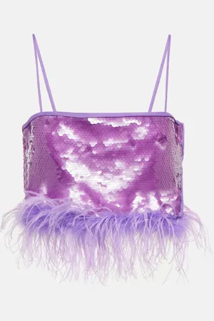 GIUSEPPE DI MORABITO Feather-trimmed sequined crop top