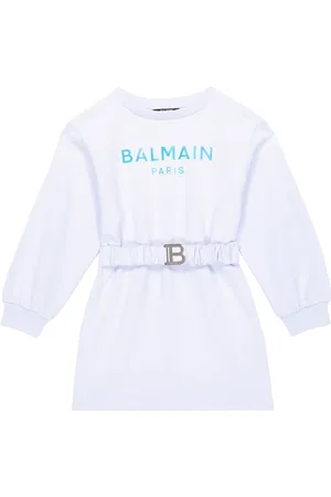 Balmain Logo belted cotton sweatshirt dress