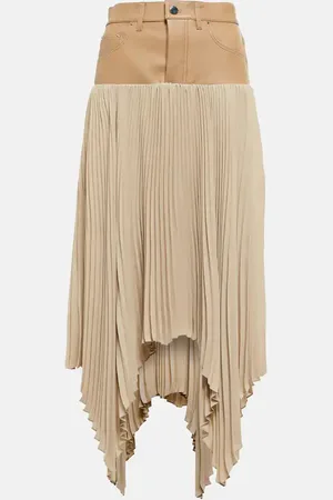 AMIRI Pleated satin and leather midi skirt