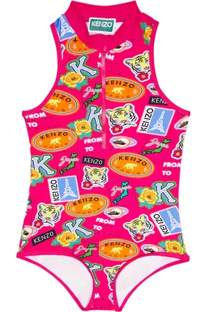 Kenzo Logo printed half-zip swimsuit