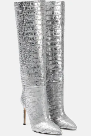 PARIS TEXAS Snake-effect leather knee-high boots