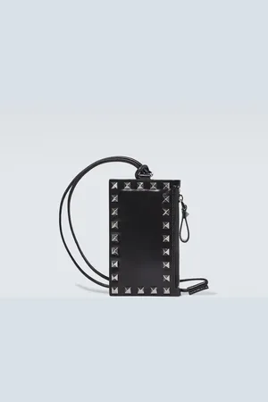 VALENTINO GARAVANI Rockstud leather card holder with strap