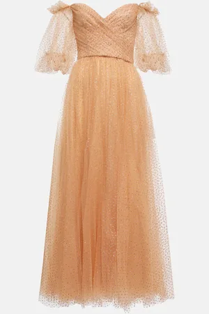 MONIQUE LHUILLIER Embellished tulle off-shoulder gown