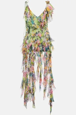 DRIES VAN NOTEN Printed ruffle-trimmed silk top