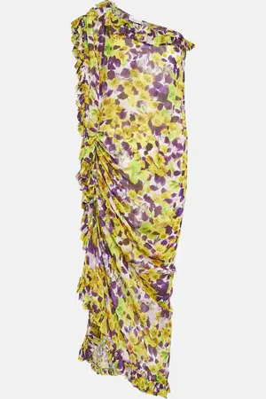 DRIES VAN NOTEN Ruffle-trimmed floral satin midi dress