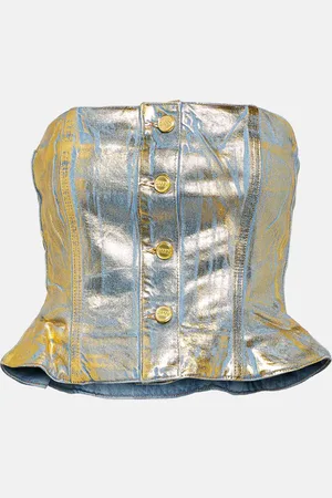 Ganni Foiled denim tube top