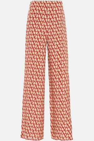 VALENTINO VLogo-print wide-leg silk pants