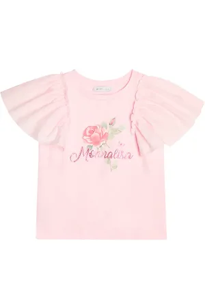 MONNALISA Ruffled cotton-blend jersey T-shirt