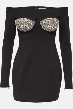 AREA Crystal-embellished off-shoulder minidress