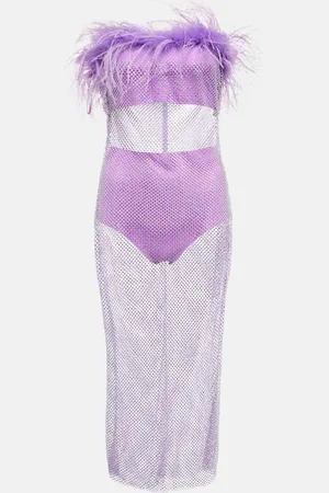 GIUSEPPE DI MORABITO Feather-trimmed embellished midi dress