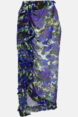 DRIES VAN NOTEN Floral ruffle-trimmed satin midi skirt