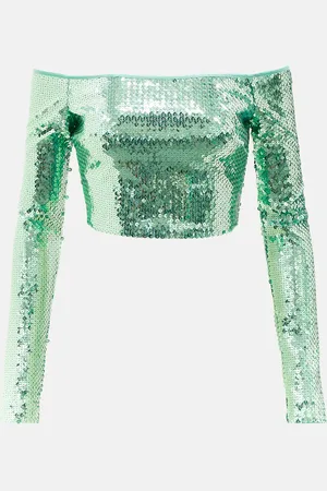 DAVID KOMA Sequined off-shoulder crop top