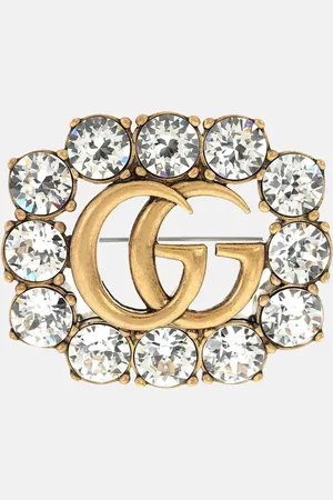 Gucci Double G crystal-embellished brooch