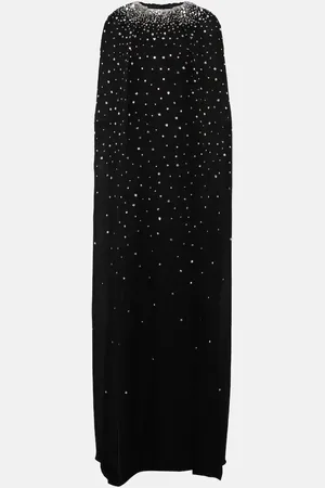 MONIQUE LHUILLIER Caped crystal-embellished silk gown