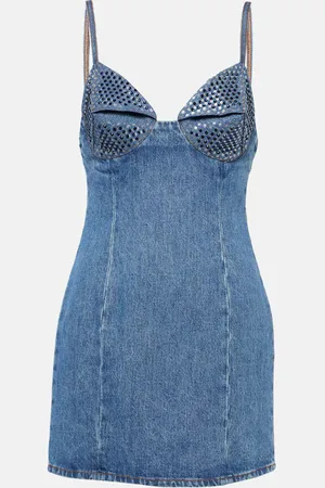 AREA Crystal-embellished denim minidress
