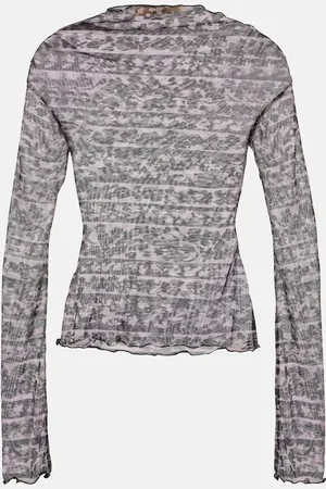 KNWLS Clavicle off-shoulder printed mesh top