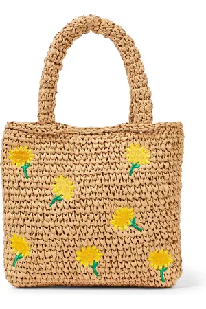 Stella McCartney Embroidered raffia-effect tote bag
