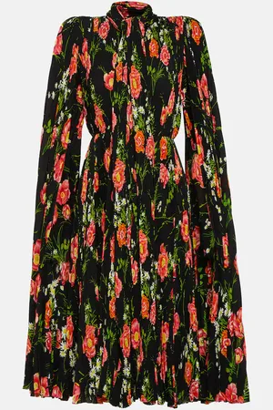 Balenciaga Pleated floral crÃªpe midi dress