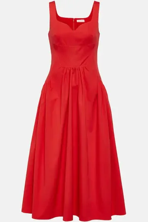 Alexander McQueen Sweetheart-neck cotton midi dress