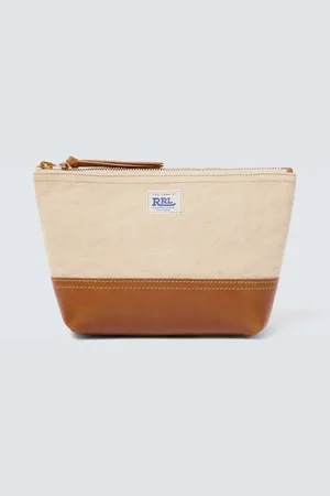 Ralph Lauren Large leather-trimmed cotton canvas pouch