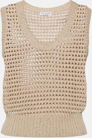 Brunello Cucinelli Sequined open-knit cotton-blend vest