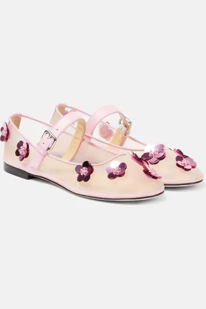 Mach & Mach Sequined leather-trimmed Mary Jane flats