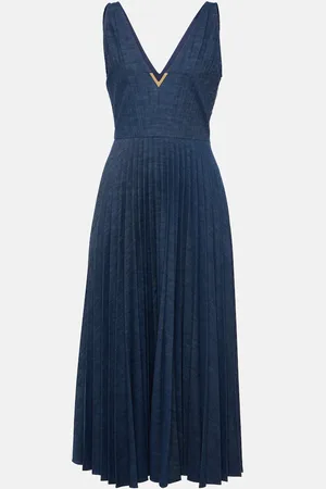 VALENTINO VGold plissÃ© chambray maxi dress