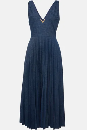 VALENTINO VGold plissÃ© chambray maxi dress