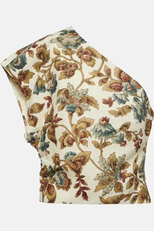 SIR Eleanora floral one-shoulder linen crop top