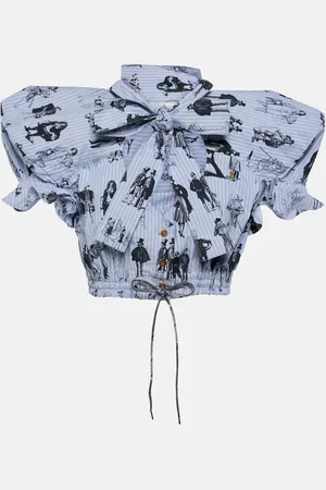 Vivienne Westwood Printed tie-neck cotton cropped top