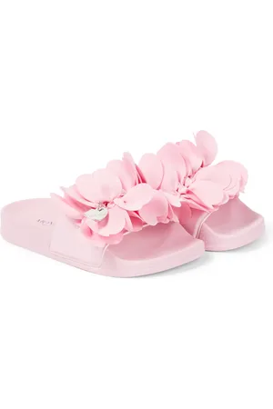  Rhinestone Flip Flops, Pink Satin Fleur De Lis Sandals